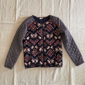 Roxy Quilted Jacket Women Medium Boho Aztec Print Zip Front Lightweight